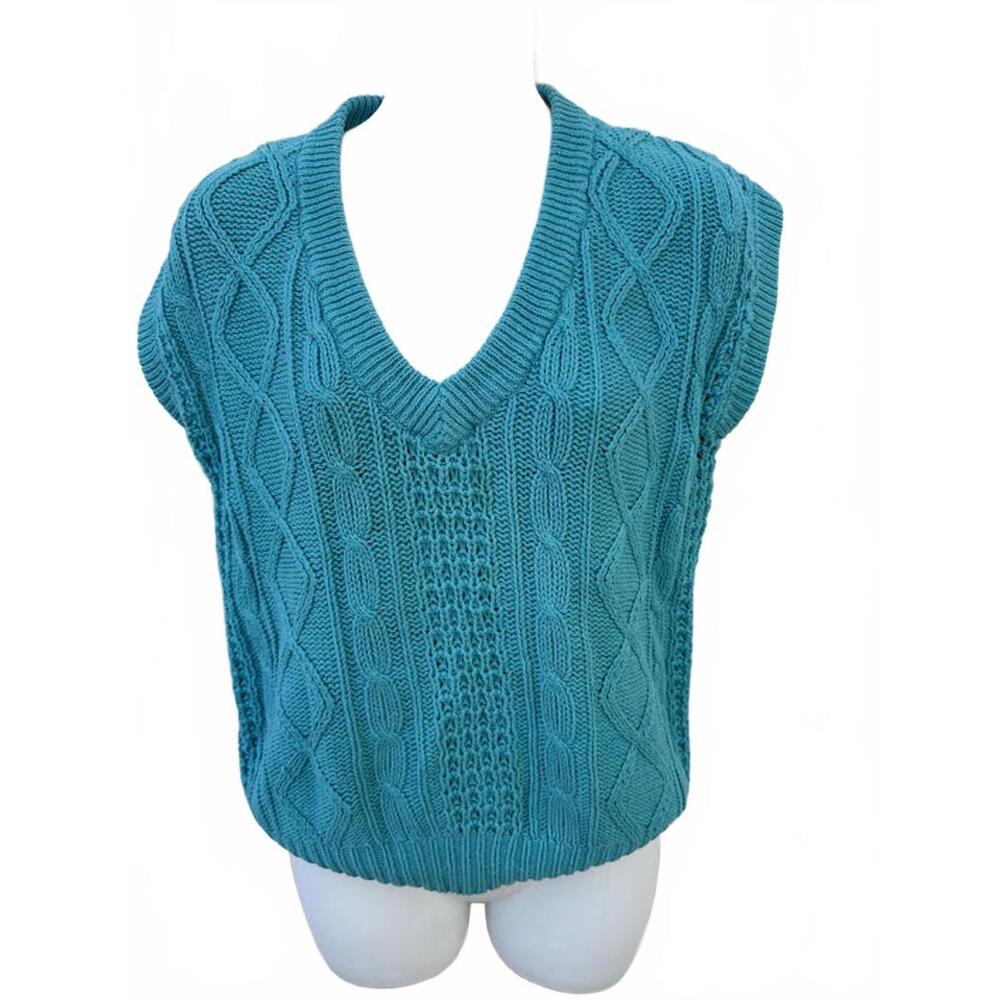 Helium Cable Knit Sweater Vest Turquoise